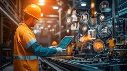 Engineer gathering data from multiple connected devices in a manufacturing operation