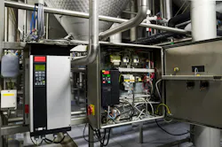 Variable speed drive used for voltage stabilization in the production of mineral water. Variable speed drive used for voltage stabilization in the production of mineral water.