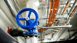 Water shutoff valve near industrial networking cables