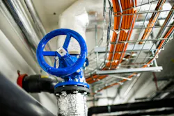 Water shutoff valve near industrial networking cables Water shutoff valve near industrial networking cables