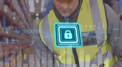 Image of padlock and data processing over male worker working in warehouse. Image of padlock and data processing over male worker working in warehouse.