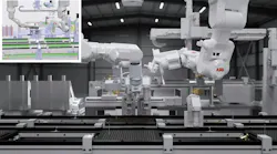 simulation screen next to real-world robotic application