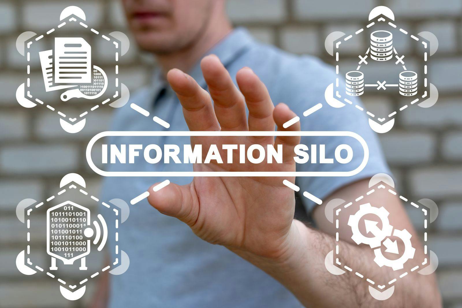 Information silo concept. The problem and inefficiency of disparate big data storage, communicaton and processing.