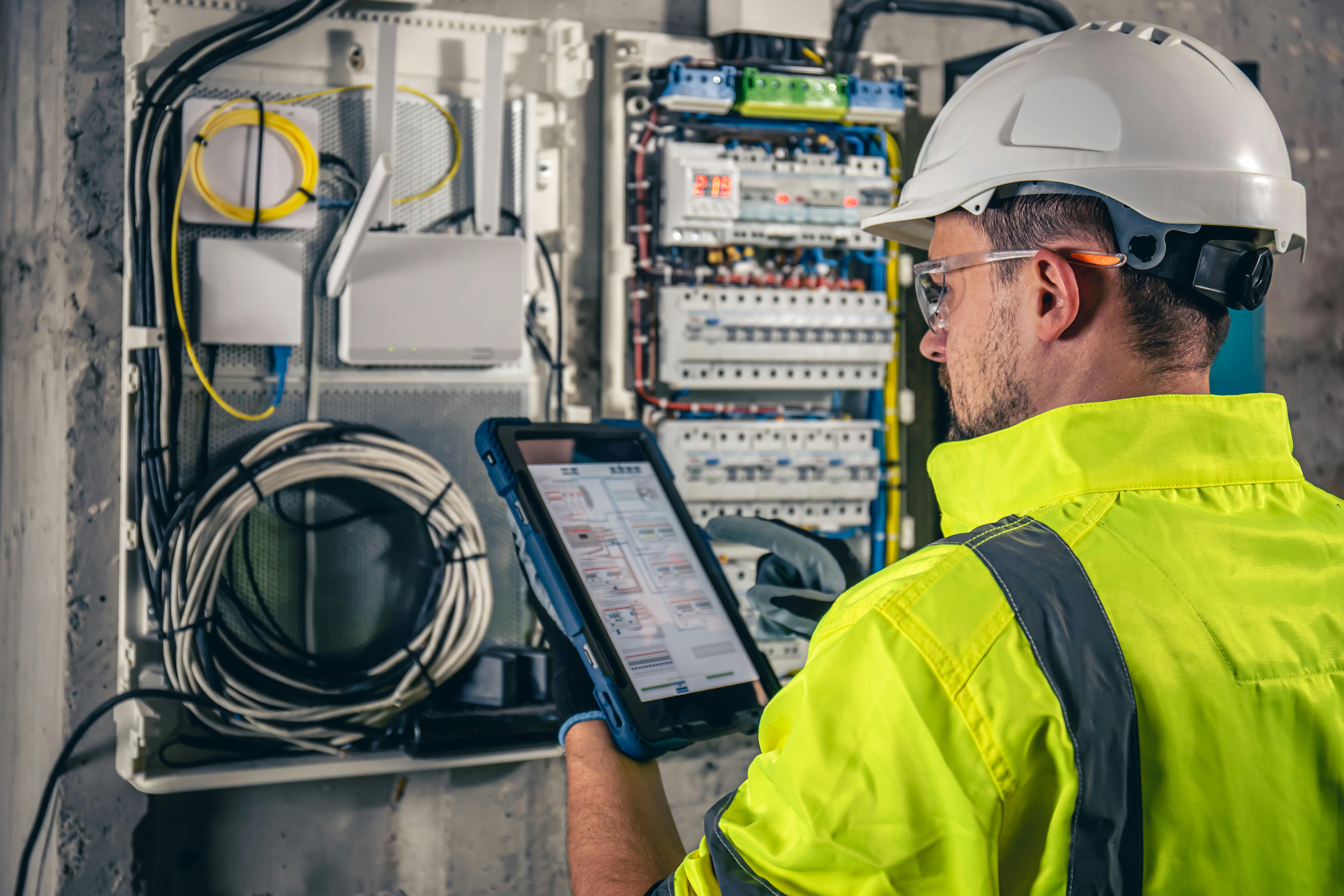 maintenance technician checking control panel
