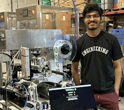 Akash Chinthamanipeta built a automation system that labels 450 caps hourly and inspects sticker placement with machine vision.