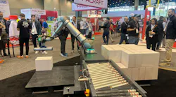 The new beRobox PALTZ.CS25 collaborative palletizer showcased at PACK EXPO 2026 in Chicago. Photo credit: Sarah Mattalian.