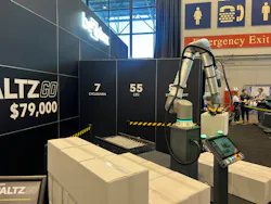 The PALTZ.GO palletizer showcased by beRobox at PACK EXPO 2026 in Chicago. Photo credit: Sarah Mattalian.